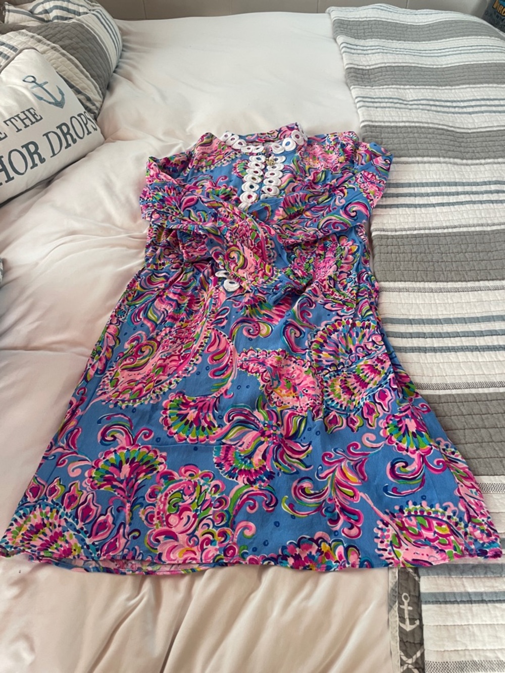 Lilly Pulitzer Blue Paisley Long-Sleeve Tunic Dress with White Trim - Picture 8 of 9